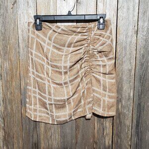 Promesa S Mini Skirt Women's Beige Tan Plaid Ruched Linen Blend